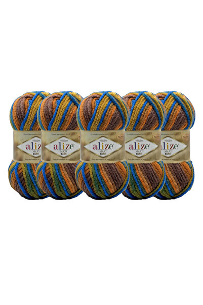 Alize 5 adet Superlana Maxi Batik 8026 Kalın El Örgü Ipi Maxi Yelek Hırka Ipi Atkı Bere Kazak Ipliği