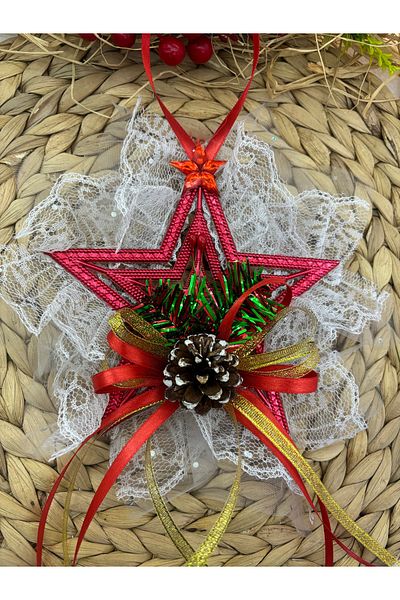 Deniz Party Store Red Star Mini Door Tree Ornament with Anniversary Cob