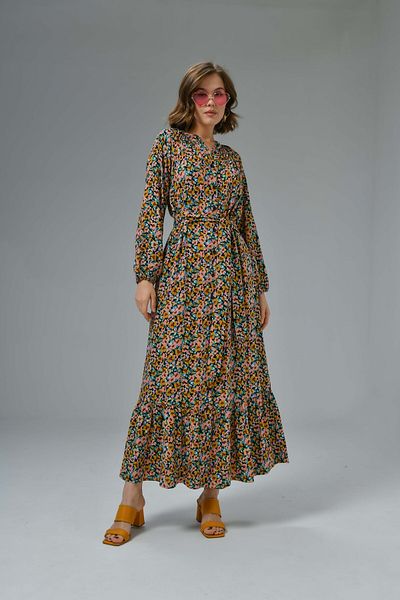 Saade Magnificent Collar Floral Patterned Raglan Sleeve Dress