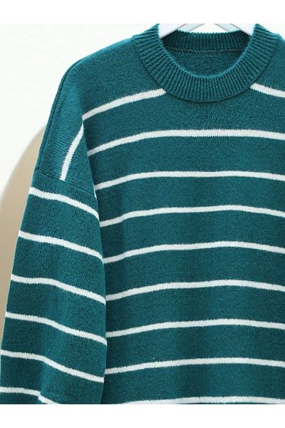 Modamorfo Emerald Pinstripe Slit Knitwear Tunic