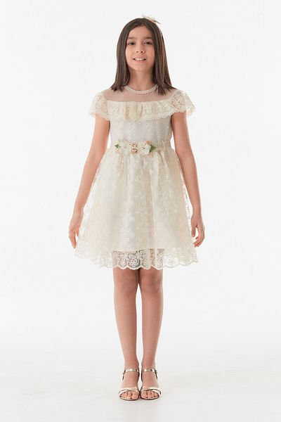 Fulla Moda Girls' Dress with Flower Brooch Crown Accessories