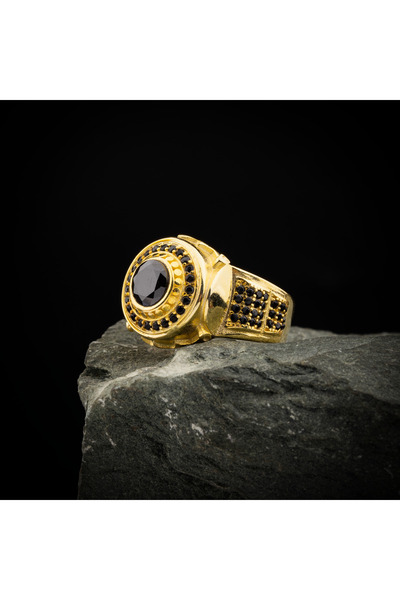 vevasilver Tamamen Gümüş 925 Ayar Altın Kaplama Erkek Yüzük