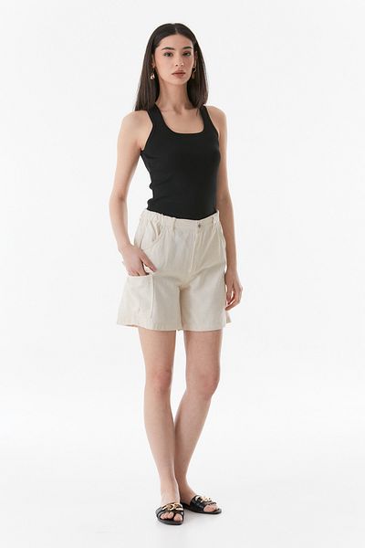 Fulla Moda Linen Shorts with Elastic Waist Cargo Pockets