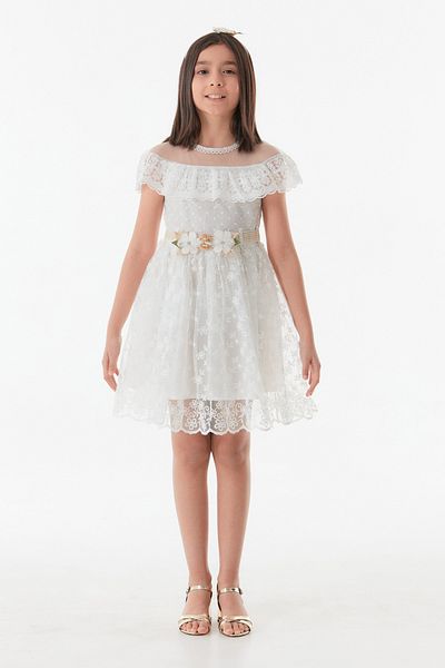 Fulla Moda Girl's Dress - with Flower Brooch and Crown Accessory
