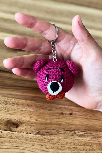FCSTORE Burgundy Amigurumi Teddy Bear Keychain Bag - Handmade Organic Vegan Toy (1 Piece)
