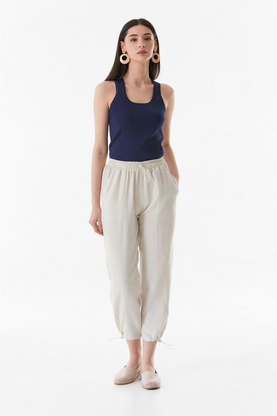 Fulla Moda Linen Trousers with Elastic Waist and Stopper
