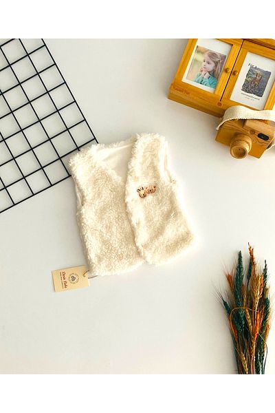 DERİNBEBE Cream Colored Cheerful Baby Vest - Lined and Embroidered