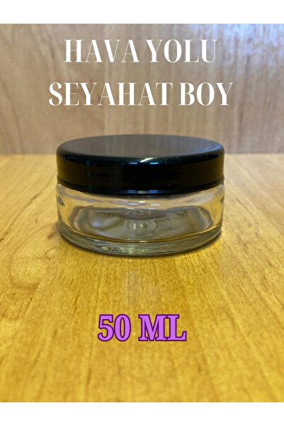 JUST TRAVEL 50 ML BOŞ ŞEFAF CAM KAVANOZ GENİŞ SİYAH PLASTİK KAPAKLI MERHEM KR...