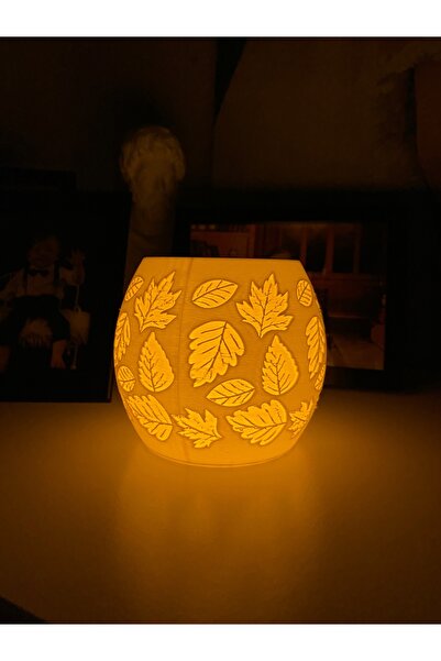 Root Made Yaprak Desenli Tealight Mumluk Oval Vazo Dekoratif Obje Sonbahar De...