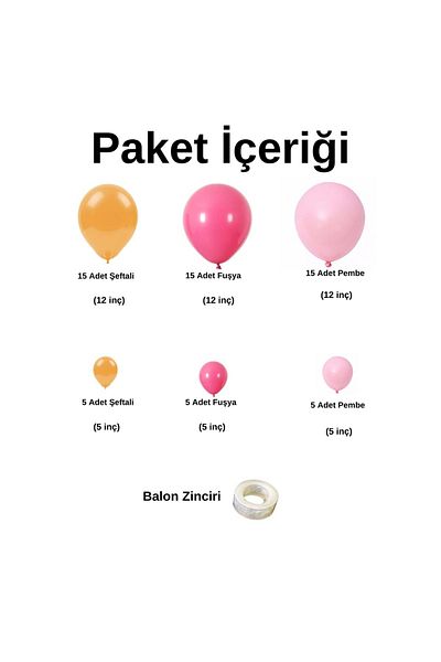 Organizasyon Pazarı 60 Pieces Pink Balloon Set - Peach, Fuchsia and Macaron Chain