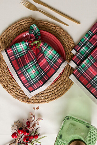 AYSHOME Ays Home 4-х частинний набір серветок з тканини з новорічним візерунк...