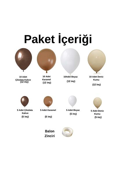 Organizasyon Pazarı Set of 60 White and Brown-Caramel Sea Sand Balloon Chains
