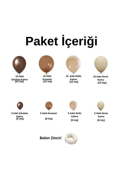 Organizasyon Sepeti Balloon Set Chocolate Coffee-Caramel-Milk Coffee-Sea Sand Retro 60 Pieces Balloon Chain Set