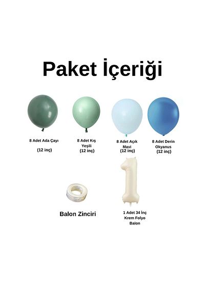 Organizasyon Pazarı 1-34 Inch Cream Foil Balloon and Chain Set of 30 - Sage-wintergreen-a.blue-deepoceanus