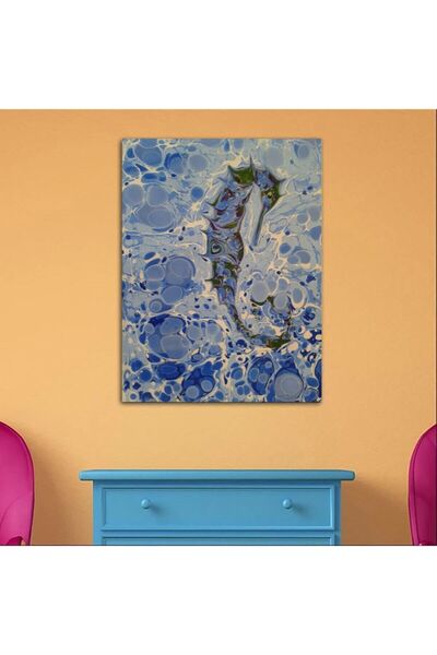 GülsenArt Dev Boyut Ebru Deniz Atı HD Dijital Baskı Dikey Kanvas Tablo Oturma...