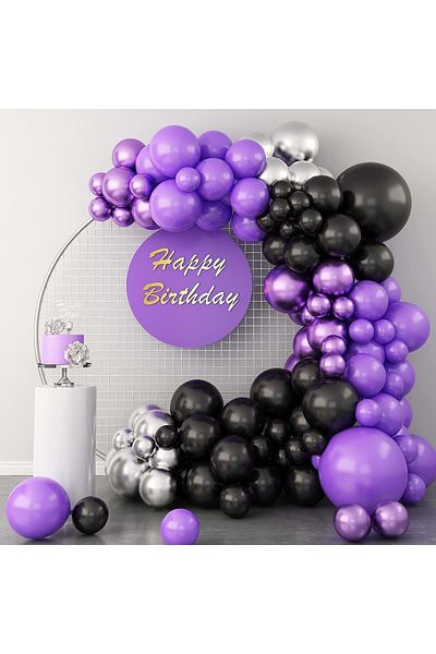 Organizasyon Pazarı Set of 60 Black-Chrome Purple-Lilac-Chrome Silver Balloon Chains