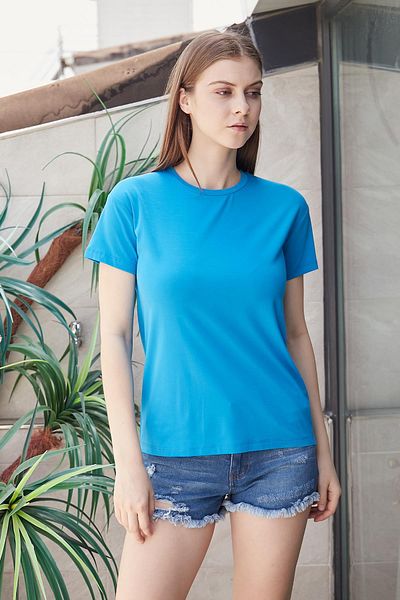 Jument Blue Women's T-shirt Blouse - Null Collar, Non-Wrinkle Span, Stylish Short Sleeve, Lycra