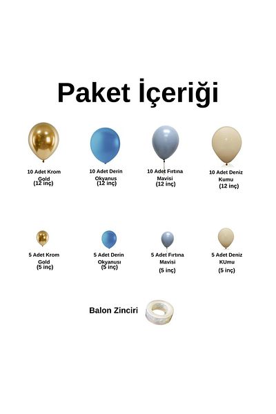 Organizasyon Pazarı 60 Pieces Chrome Gold-deep Ocean-storm Blue-sea Sand Balloon Chain Set