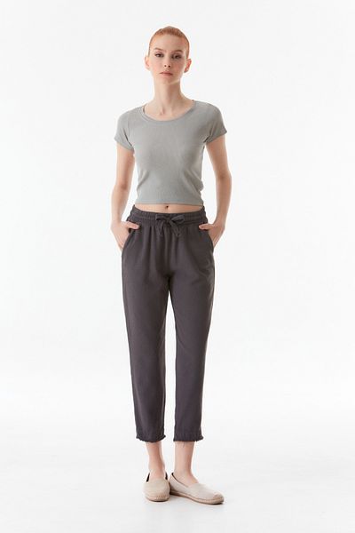 Fulla Moda Linen Trousers with Tassels and Elastic Waist