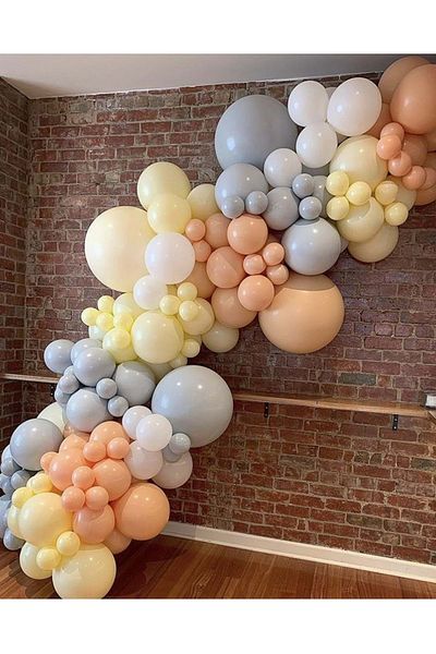 Organizasyon Pazarı 60 Pieces Macaron Colored Balloon Chain Set - Yellow, White and Gray