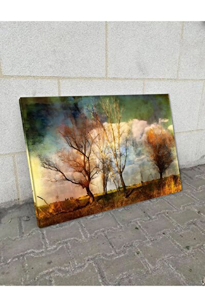 Limitless Design Pictură abstractă portocalie cu copac | Tablou pe pânză cu i...