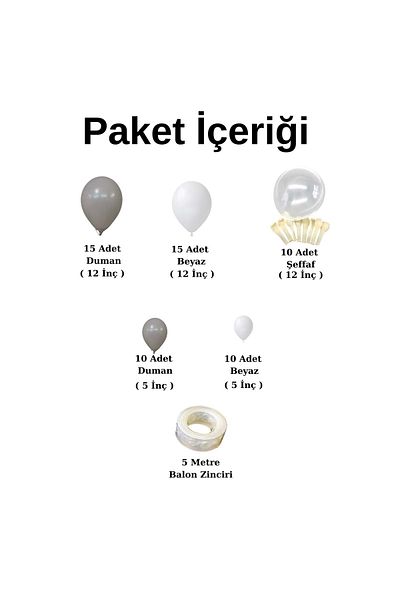 Organizasyon Pazarı Set of 60 Smoke-White-Transparent Balloon Chains