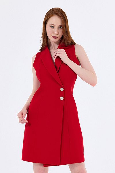 Sense Hürrem Long Red Sleeveless Jacket Dress - Lined, Ckt35288