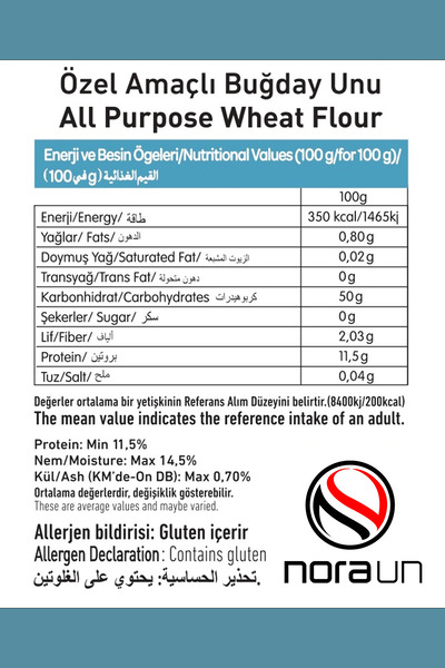 NORA UN Özel Amaçlı Buğday Unu 1 Kg (vegan)