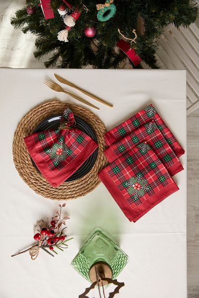 AYSHOME Ays Home 4-Piece Gingham Red Carded Napkin Set (4 Pcs)