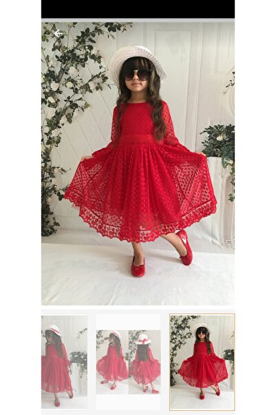 esmacamoda Kız Çocuk Uzun Tül Kol Elbise