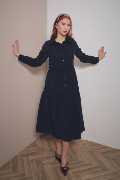 Fulla Moda Βασικό φόρεμα με γιακά πουκάμισου με κουμπιά