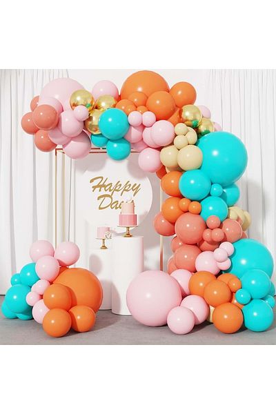 Organizasyon Pazarı 60 Pieces Orange-Pink-Turquoise-Retro Balloon Chain Set - Yellow Macaron