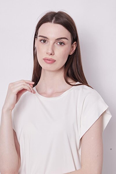 Jument Wide Cut Lycra Span T-Shirt - Sleeveless, Off Shoulder, Crew Neck - Cream