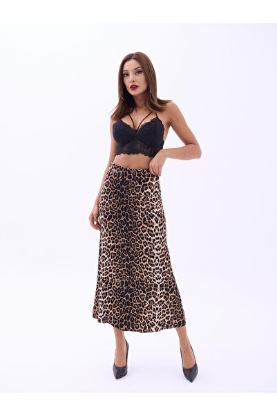 Fame Women's Leopard Patterned Midi Skirt