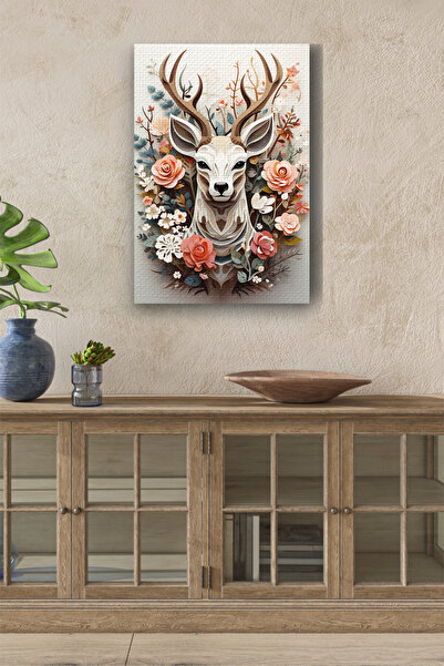 Limitless Design Jelen u cveću sa belom pozadinom HD print slika na platnu