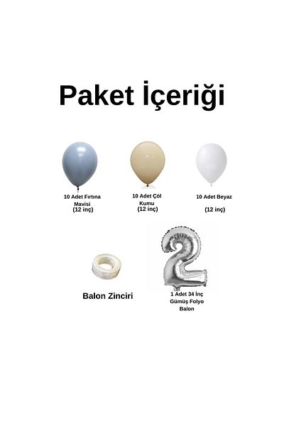 Organizasyon Pazarı 2-34 Pçs Silver Foil Balloon Set of 30 Balloon Chains - Storm Blue and Desert White