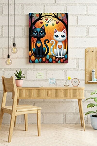 Limitless Design Tablou decorativ pe pânză cu imprimare HD cu inimi de pisici