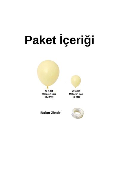 Organizasyon Pazarı 60 Pieces Macaron Yellow Balloon Chain Set