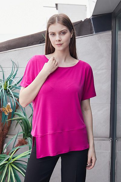 Jument Țesătură creponată din lycra magenta - decolteu barcă, asimetrică, bluză pentru femei fără umăr