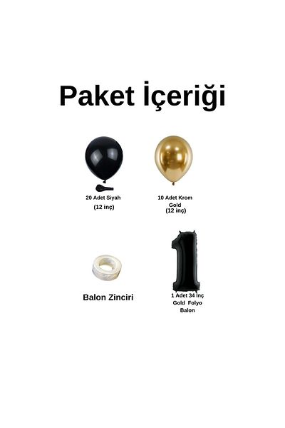 Organizasyon Pazarı Balloon Set Black-Chrome Gold 1 34Inch Black Foil 30 Piece Balloon Chain Set