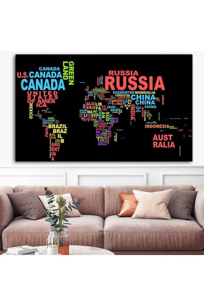 TosbArt Lüks Kanvas Trend Tasarım Dünya Haritası Tablo ( World Map ) Dijital ...