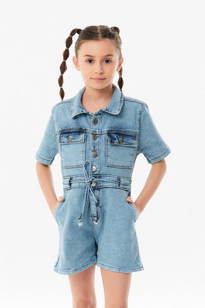 Fulla Moda Buttoned Girl's Jumpsuit with Tie Waist