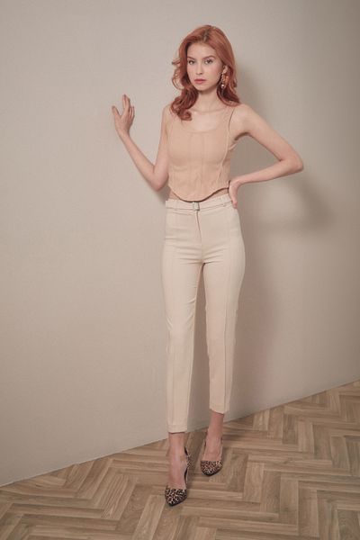 Fulla Moda Belted Carrot Fit Fabric Trousers