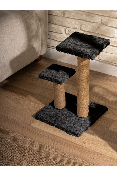 BEYLİNİ Plush Fabric 2-Piece Cat Board - 42cm, Jump and Scratch, Black