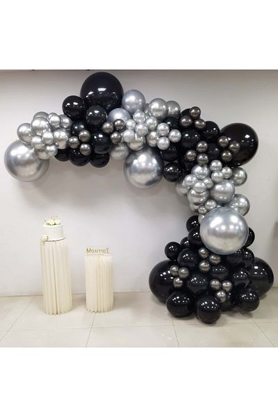 Organizasyon Pazarı Midnight Blue and Space Gray 100 Pieces Balloon Chain Set - Chrome Silver