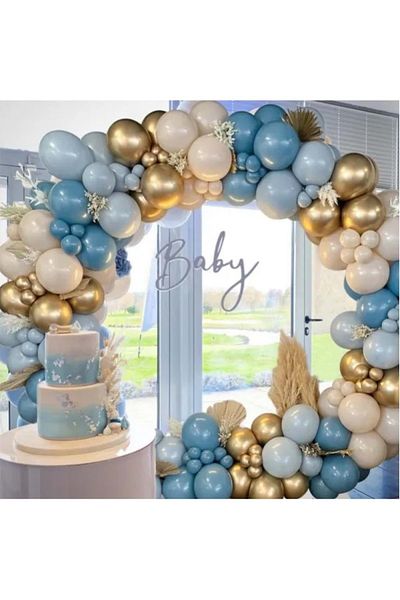 Organizasyon Pazarı 60 Pieces Chrome Gold-deep Ocean-storm Blue-sea Sand Balloon Chain Set