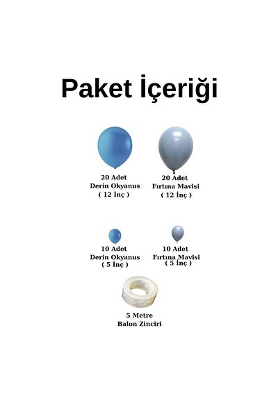 Organizasyon Pazarı 60 Pieces Blue Balloon Chain Set - Deep Ocean-Storm
