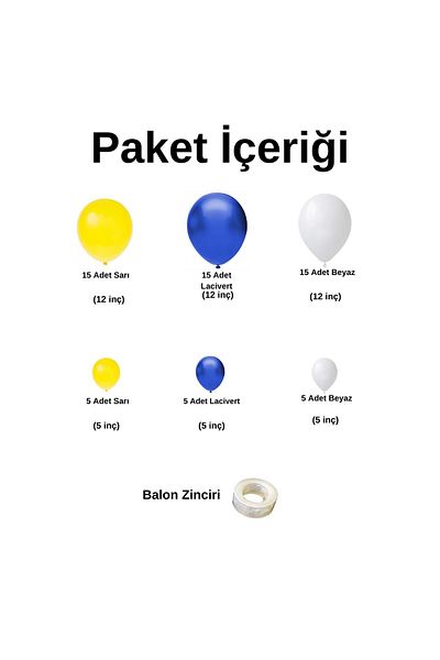 Organizasyon Pazarı Set of 60 Yellow-Navy Blue-White Balloon Chains