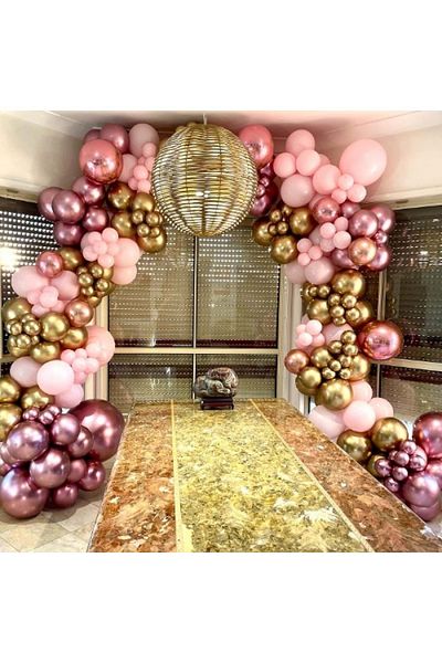 Ezgi Party Store Set of 60 Chrome Gold-Chrome Pink-Pastel Balloon Chains