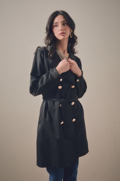 Fulla Moda Double-breasted Collar Trench Coat with Lace-up Waist
